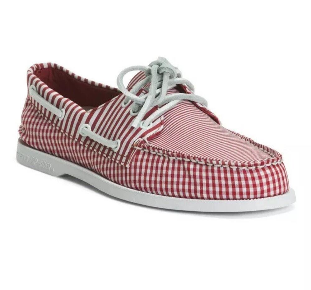 Sperry Top-Sider 3 Eye Leeward Casual Boat Shoes Red Gingham Mens Size11.5